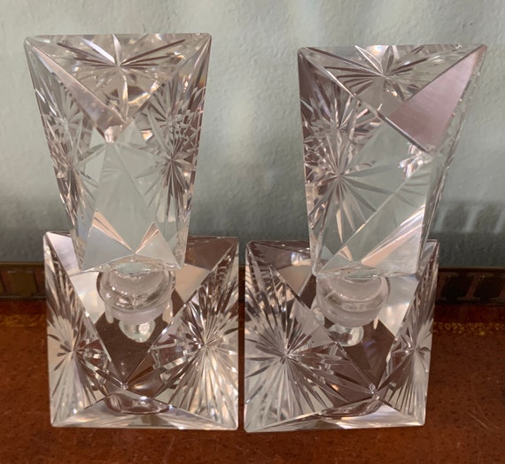 Pair of Cut Lead Crystal Perfume Bottles Starburs… - image 4