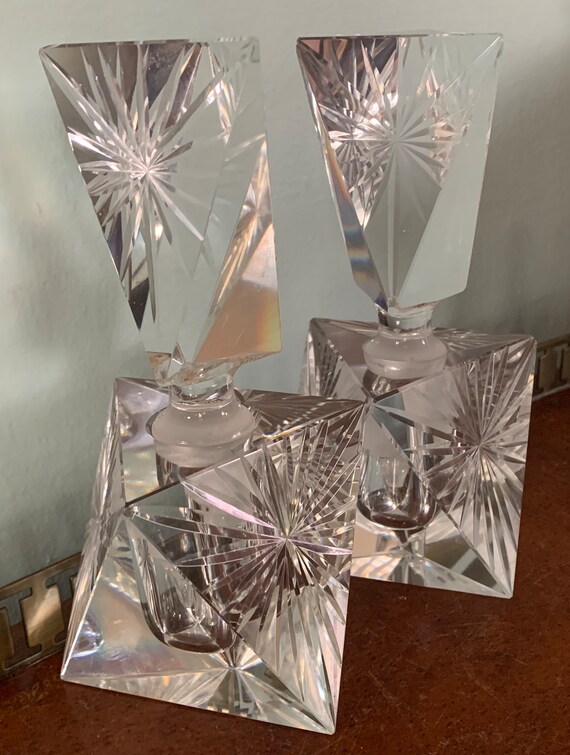 Pair of Cut Lead Crystal Perfume Bottles Starburs… - image 7