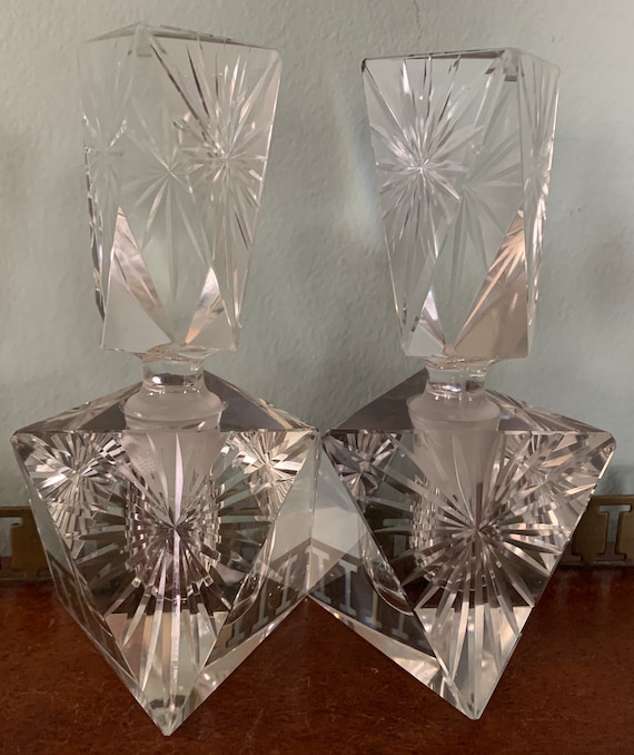 Pair of Cut Lead Crystal Perfume Bottles Starburs… - image 9