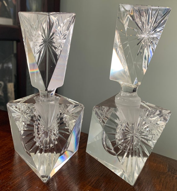 Pair of Cut Lead Crystal Perfume Bottles Starburs… - image 5