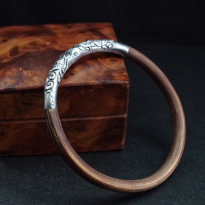 CHINESE DRAGON *** Vintage bamboo bangle bracelet with sterling silver decoration, China, ethnic, tribal, Asia, layering, Boho