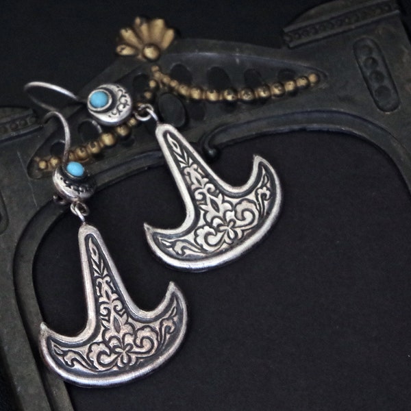 BEAUTÈS ORIENTALES *** Boucles d'oreilles en argent 925 & pierre turquoise, ethnique, Boho, unisexe, Turquie, Égypte, artisan, Vintage