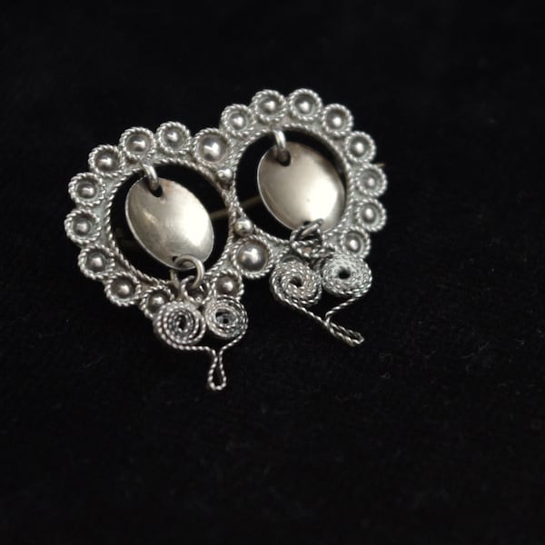 SOLJE rare old traditional silver dangle brooch, hallmarked, bunad, folk costume, 830S, ethnic European, Norway, Sweden, children's, Boho