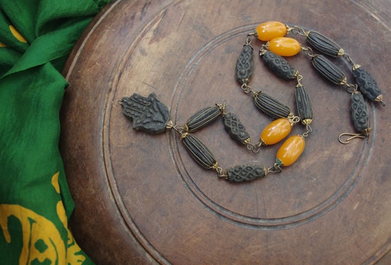 SKHAB Tunisian Berber Necklace With Scented Paste Beads & - Etsy