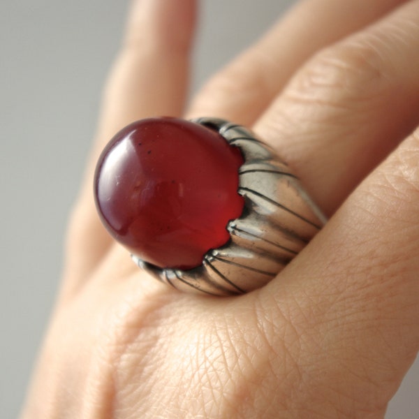 AQEEQ *** grande bague vintage en agate et argent, Moyen-Orient, Egypte, Yémen, Afghanistan, Boho, travail, unisexe, homme, grande taille