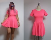 Vintage neon barbie pink mini skater dress 90s 1990s