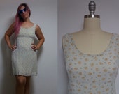 Vintage beige 90s 1990s floral pattern mini dress
