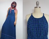 Vintage blue OLD NAVY floral maxi dress 90s 1990s