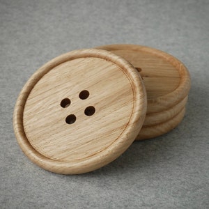 Wooden Oak Button Coasters – Handcrafted Drink Coasters With Button ...