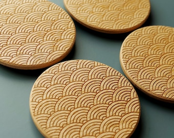 Seigaha Wave oak coasters