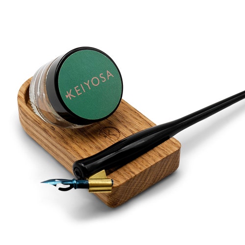 Single Calligraphy Ink Pot Holder With Pen Holder Etsy