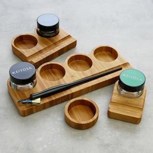 Porta calamaio per calligrafia – Supporto per calamaio in bambù per penne a immersione, penne stilografiche e articoli artistici – Design compatto ed elegante