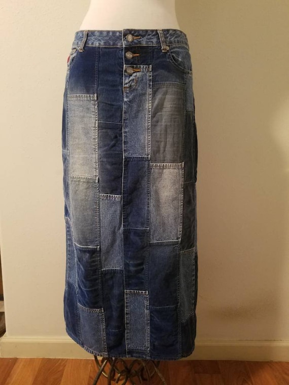 Vintage 90's Bongo Patchwork Denim Maxi Skirt