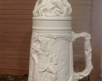Large Stein Dragon & Warlock Wizard Theme ceramic bisque 12" tall ready to paint