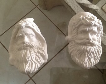 Ceramic bisque Santa clause ornament two old world Santa