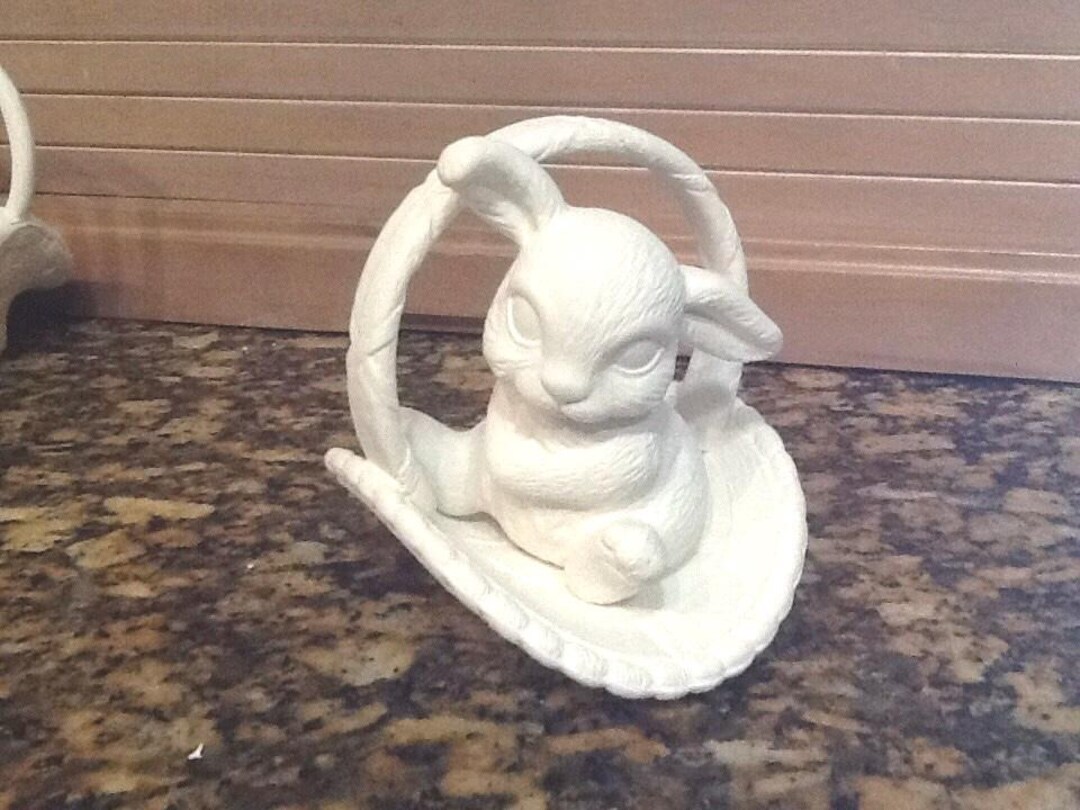 Ceramic Bisque Easter Wicker Basket With Bunny 4.5" Tall Ready to Paint ...