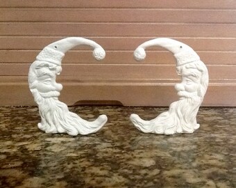Ceramic bisque Santa clause ornament crescent moon