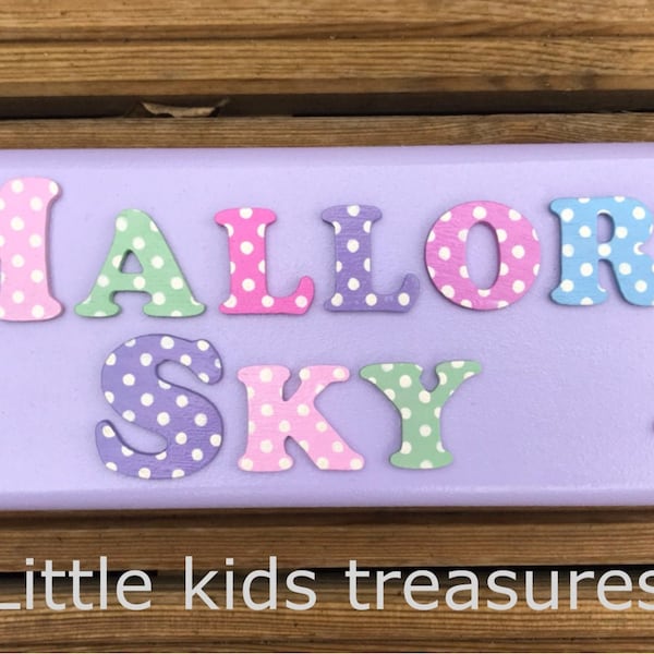 Girls hand made wooden double name plaque / door sign. Personalised 2 WORDS (up to 8 letters each line) - Little kids treasures