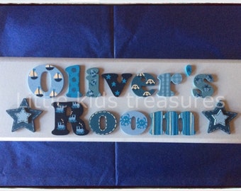 DOUBLE WORD BESPOKE boys personalised name plaque with cute lettering! 12x4". Little kids treasures