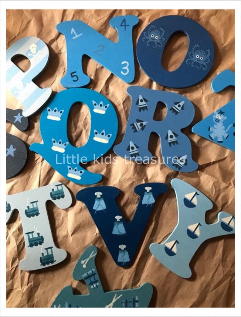 4cm Wooden painted decorative PICTURE Letters blues / boys individually hand painted childrens projects 4cm Little Kids Treasures zdjęcie 3