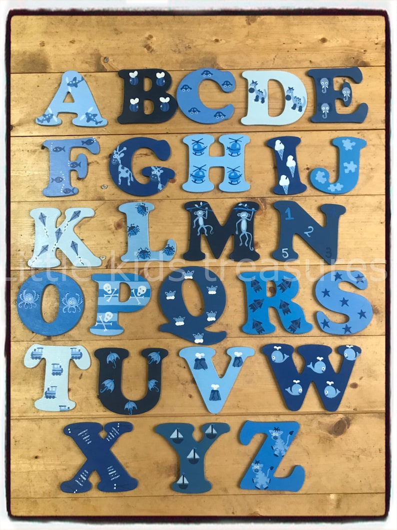 4cm Wooden painted decorative PICTURE Letters blues / boys individually hand painted childrens projects 4cm Little Kids Treasures image 1