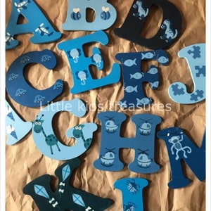 4cm Wooden painted decorative PICTURE Letters blues / boys individually hand painted childrens projects 4cm Little Kids Treasures image 2