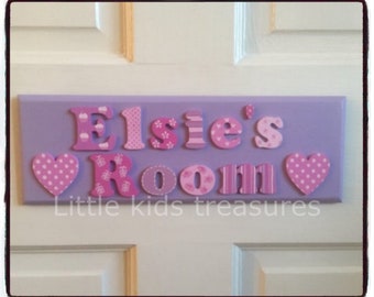 DOUBLE WORD BESPOKE girls personalised name plaque with cute lettering! 12x4". Little kids treasures