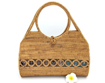Artistic Bohemian Straw Handbag, Unique Rattan Purse for Summer Vacation, Handmade Artisan Wicker Basket Bag for Women, Chic Stylish Purse
