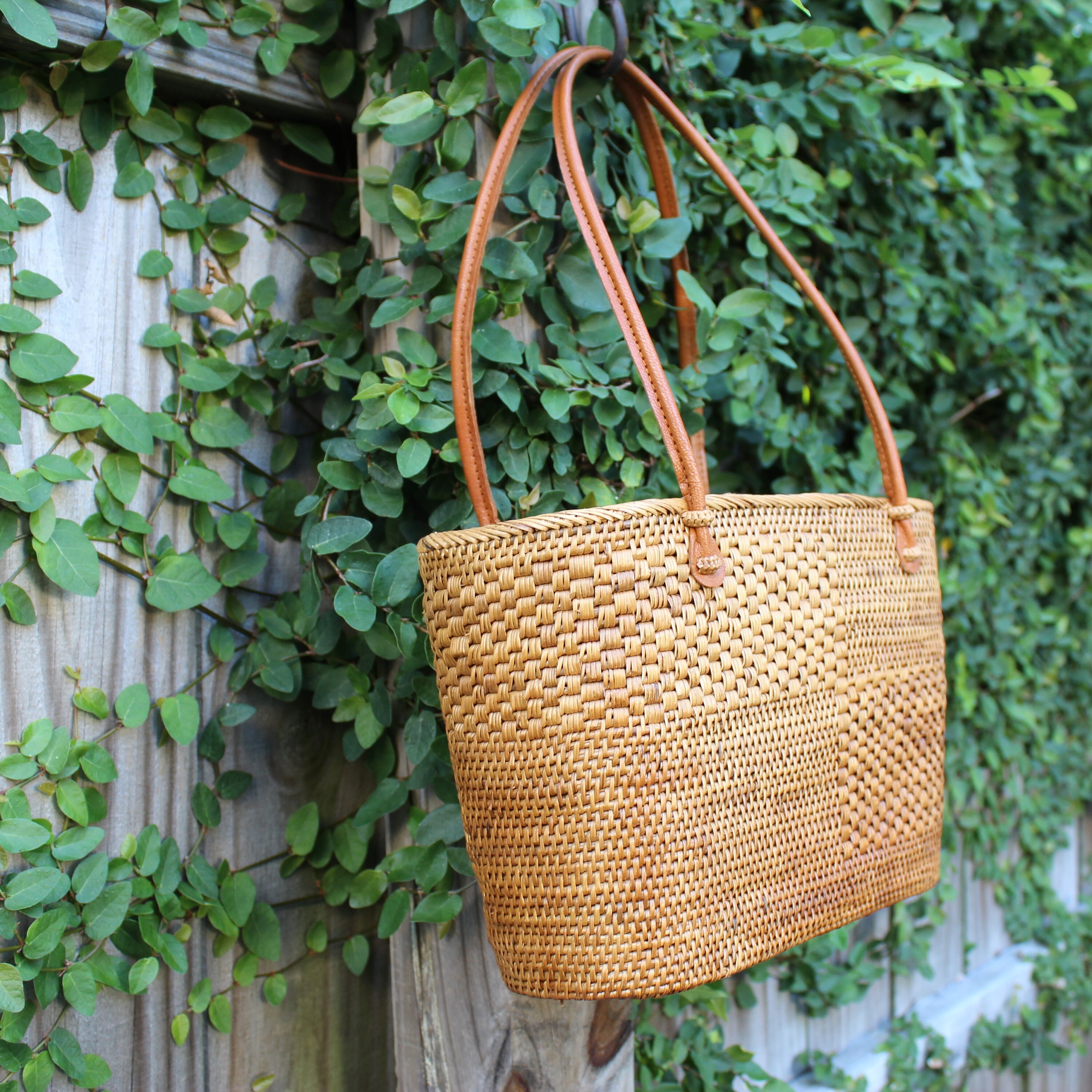 Rattan Shoulder Bag with Drawstring Closure Rattan Tote Bag Etsy