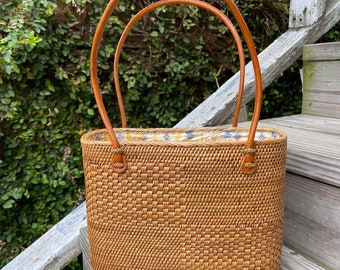Rattan Shoulder Bag with Drawstring Closure, Woven Tote Bag, Straw Tote Bag, Rattan Basket Bag, Wicker Bag, Summer Handbag, Bohemian Bag