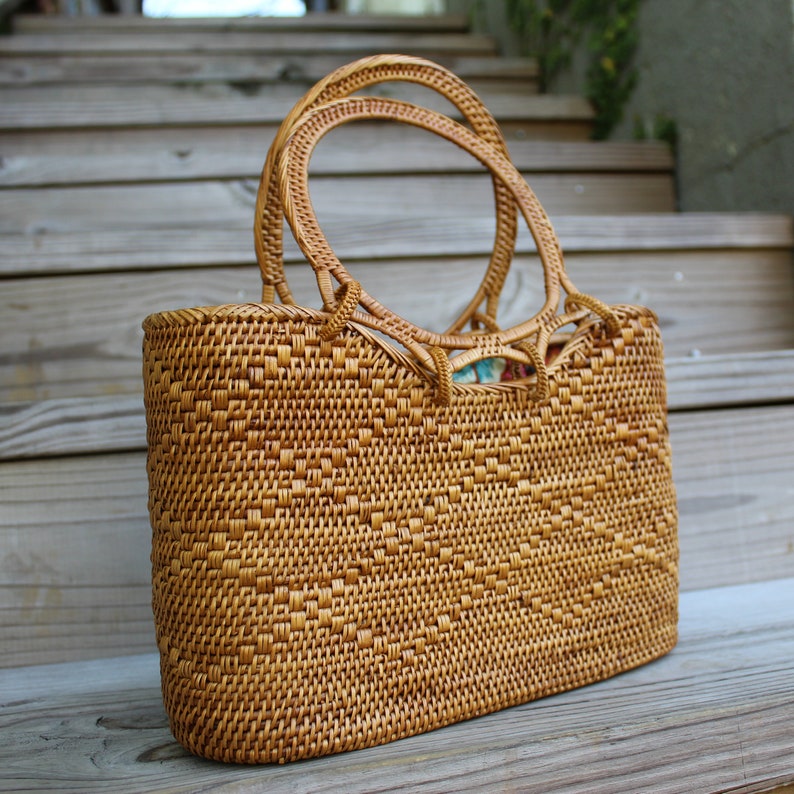 Woven Straw Bag Handmade Rattan Bag Straw Beach Bag Summer | Etsy