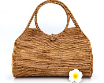 The Sunday Brunch - a Handmade Straw Top Handle Tote Bag with Lining, Woven Basket Bag, Summer Beach Purse for Women, Rattan Vegan Handbag