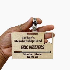 Carte de membre du père - badge en bois - Nouveaux pères - Club des pères - Futurs pères - Cadeaux de papa - Blagues de papa