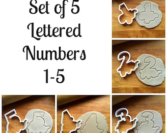 Set of 5 Lettered Numbers 1-5 Cookie Cutters/Multi-Size/Dishwasher Safe Available