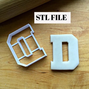Descarga de archivo STL digital para cortador de galletas con la letra D del equipo universitario, varios tamaños, fabricado en EE. UU.