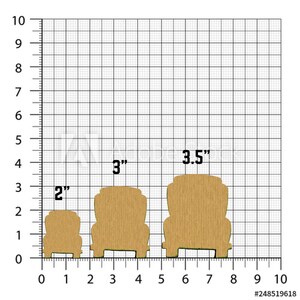 May include: Three wooden truck cutouts of varying sizes: 2 inches, 3 inches, and 3.5 inches. The cutouts are light brown and have a simple truck shape. The image is on a grid background.