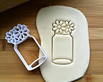 Mason Jar with Flowers Cookie  Cutter in Multiple Sizes