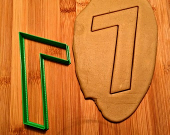 Può includere: Un tagliabiscotti in plastica verde a forma di numero 7 accanto a un pezzo di pasta con il numero 7 impresso. Il tagliabiscotti è di colore verde brillante ed è fatto di plastica. L'impasto è di colore marrone chiaro e ha una consistenza liscia.