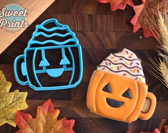 Jack-O-Lantern Pumpkin Latte Mug Cookie Cutter in Multiple Sizes
