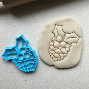 Pine Cone with Holly Cookie Cutter in Multiple Sizes