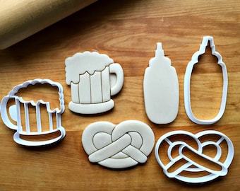 Set of 3 Beer Stein, Pretzel, Mustard Bottle Cookie Cutters in Multiple Sizes