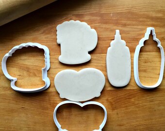 Set of 3 Beer Stein, Pretzel, Mustard Bottle Cookie Cutters in Multiple Sizes