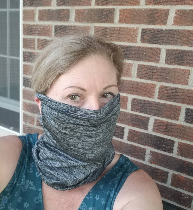 Black n Grey Neck Gaiter w Ear Holes / Face Covering