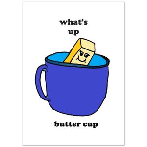 Butter Cup What's Up - Lot de 10 - Cartes de voeux dessinées à la main - 5 x 7 - Plat (États-Unis et Californie)