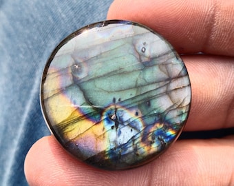 Cabochon Di Labradorite Multi Flash: Pietra Preziosa Rotonda Fatta A Mano (32 X 6,5 Mm) - Italia - Foto 3