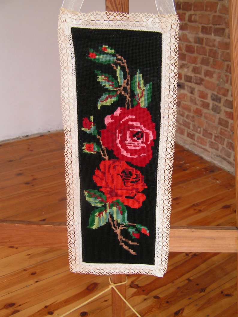 Vintage Wall Hanging Embroidery / Cross Stitched Wall Decor Etsy