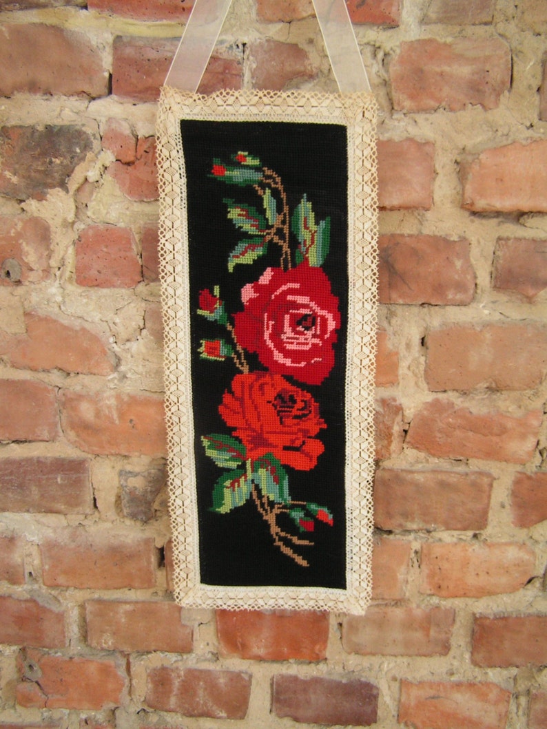 Vintage Wall Hanging Embroidery / Cross Stitched Wall Decor Etsy