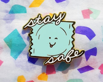 STAY SAFE Cheeky Toy Pun Hard Enamel Pins Condom