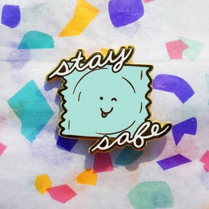 STAY SAFE Cheeky Toy Pun Hard Enamel Pins Condom