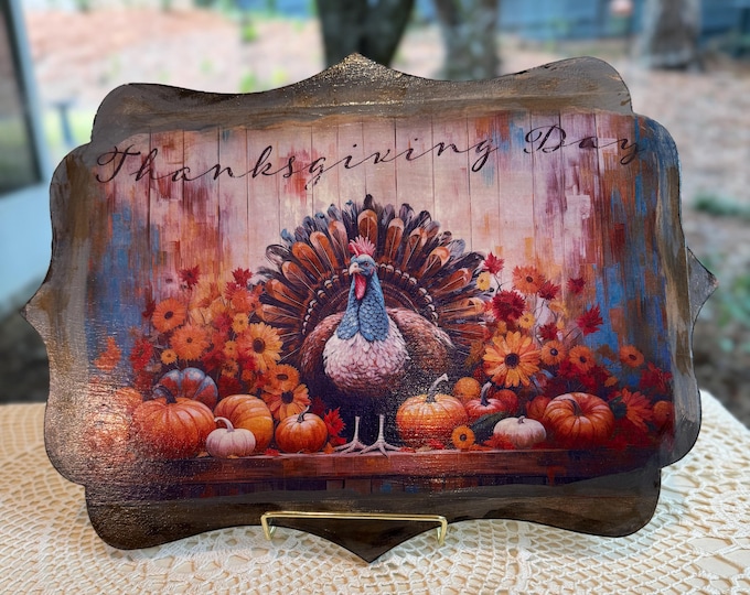 Rustic Thanksgiving Day Turkey Plaque Fall Harvest Wall Decor